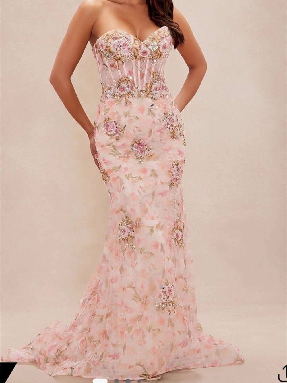 Nova Luxe Floral Lace-Up Maxi Dress in Pink Like New
